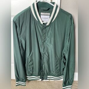 NWOT Goodfellow Men’s Varsity style jacket. Water Resistant large. Forest green